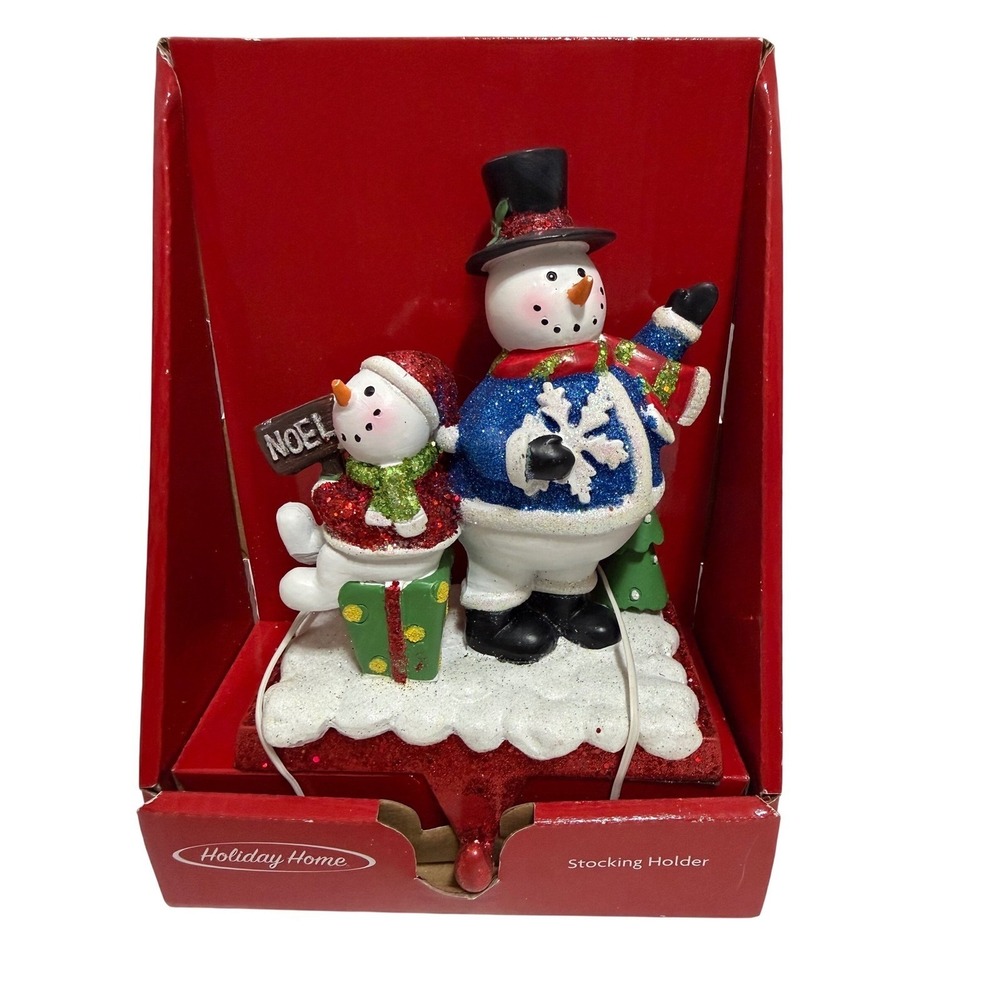 Holiday Home Snowman Stocking Holder Christmas Mantel Decor Glitter Noel Redβ